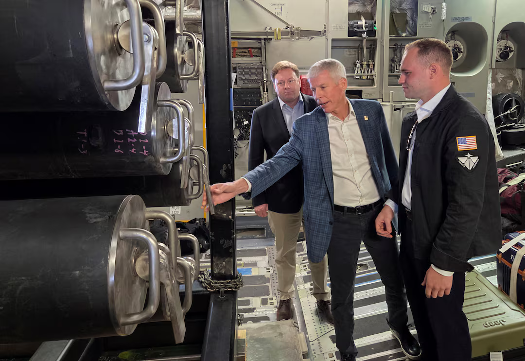 US Secretary of Energy Chris Wright examining a microreactor