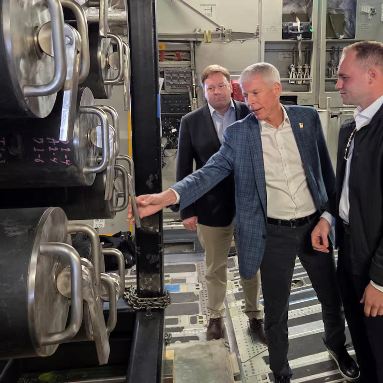 US Secretary of Energy Chris Wright examining a microreactor