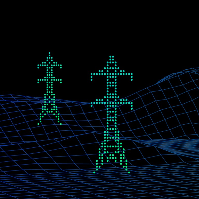 Stylized image of transmission tower on topographical map