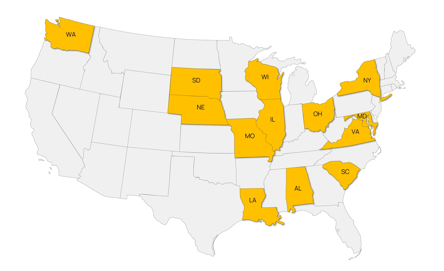 Map showing US states where soybeans were the #1 bulk commodity exported in 2024
