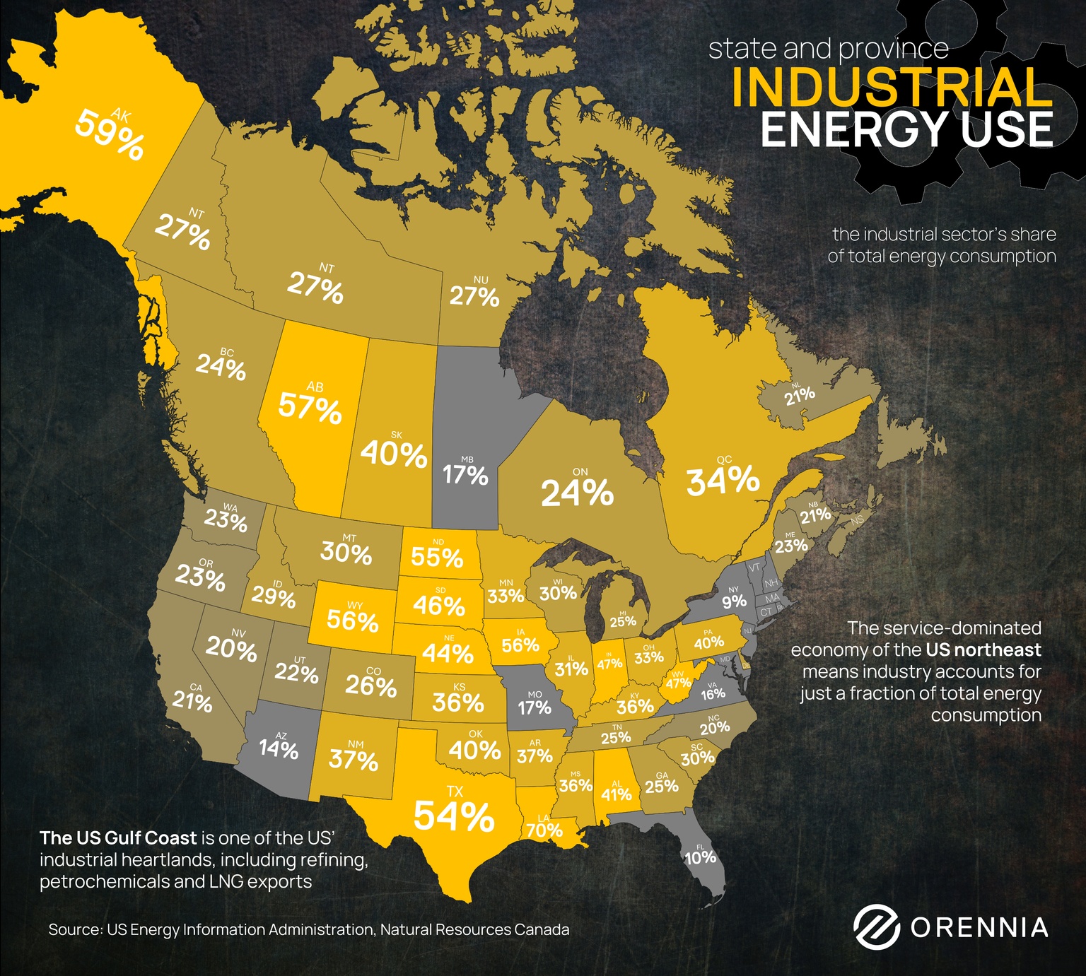 Map showing industrial energy use in every North American state and province