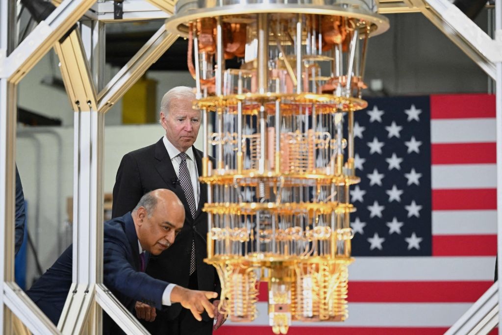 IBM CEO Arvind Krishna shows former President Joe Biden the company’s quantum computer