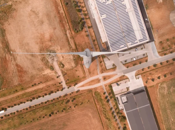 Image of a wind turbine taken from the top down