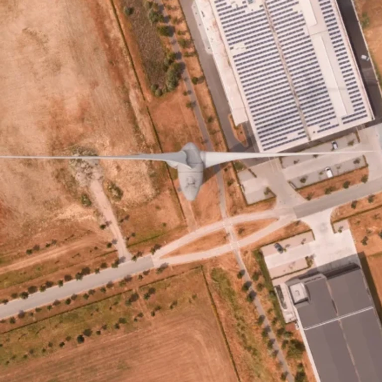 Image of a wind turbine taken from the top down