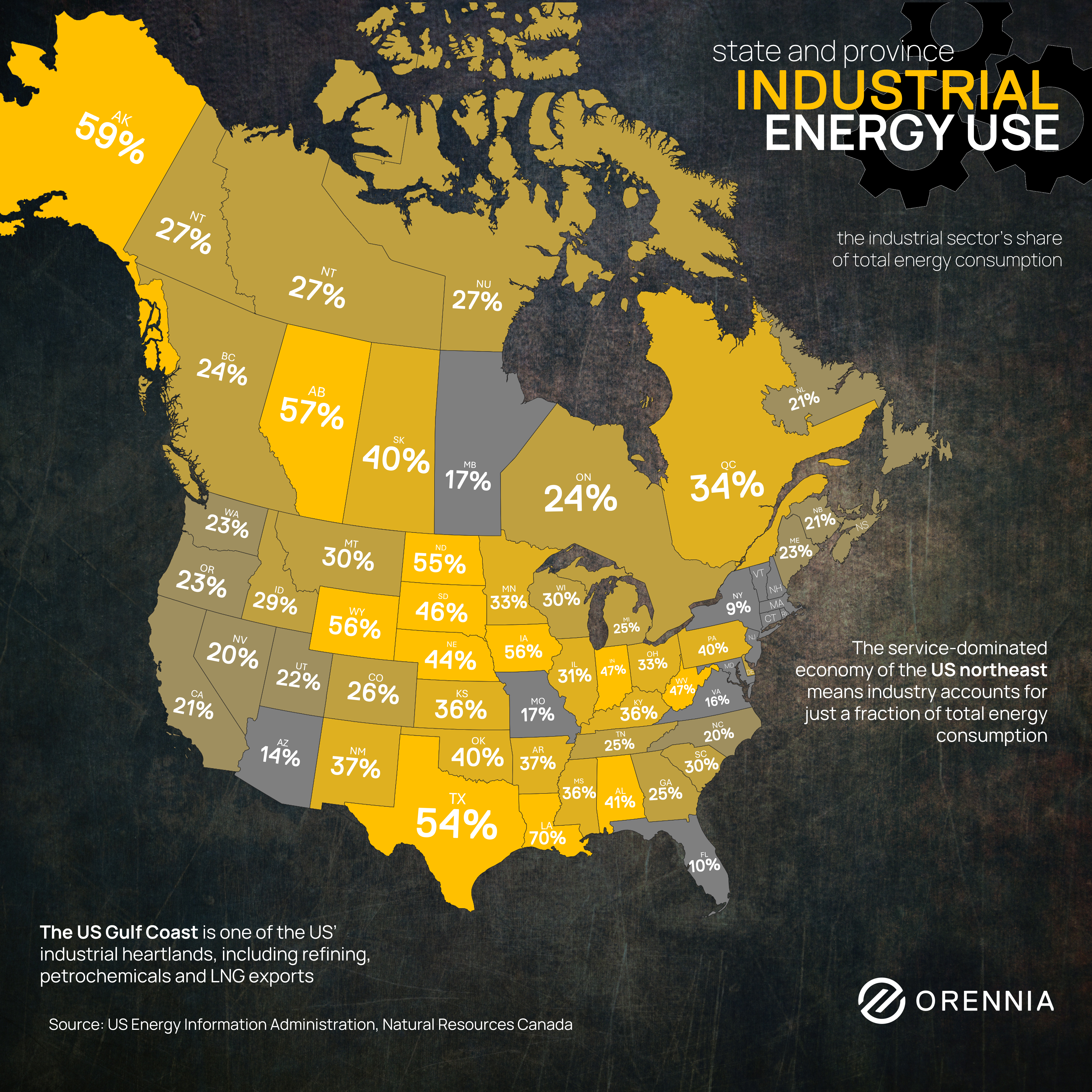Map showing industrial energy use in every North American state and province