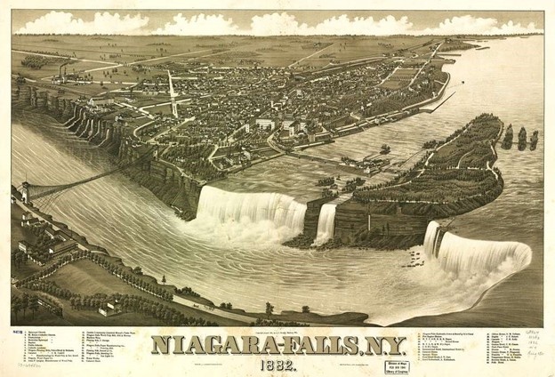 A drawing of Niagara Falls prior to hydropower development