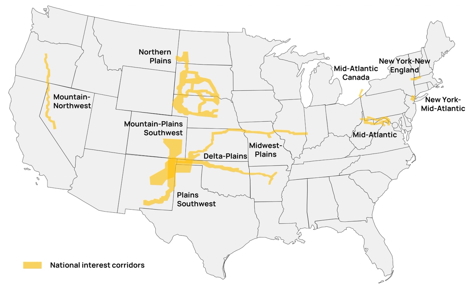 Map of US National Interest Corridors