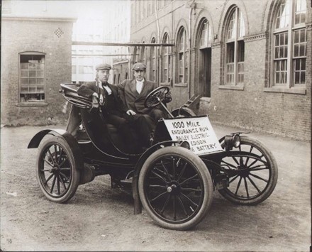 An image of an early electric vehicle using Edison’s iron-nickel battery