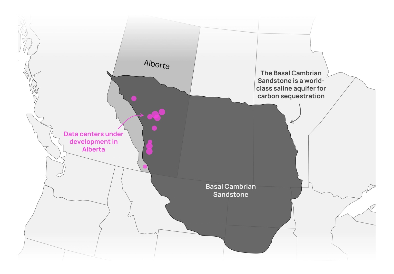 Map depicting that much of Alberta is suitable for carbon sequestration