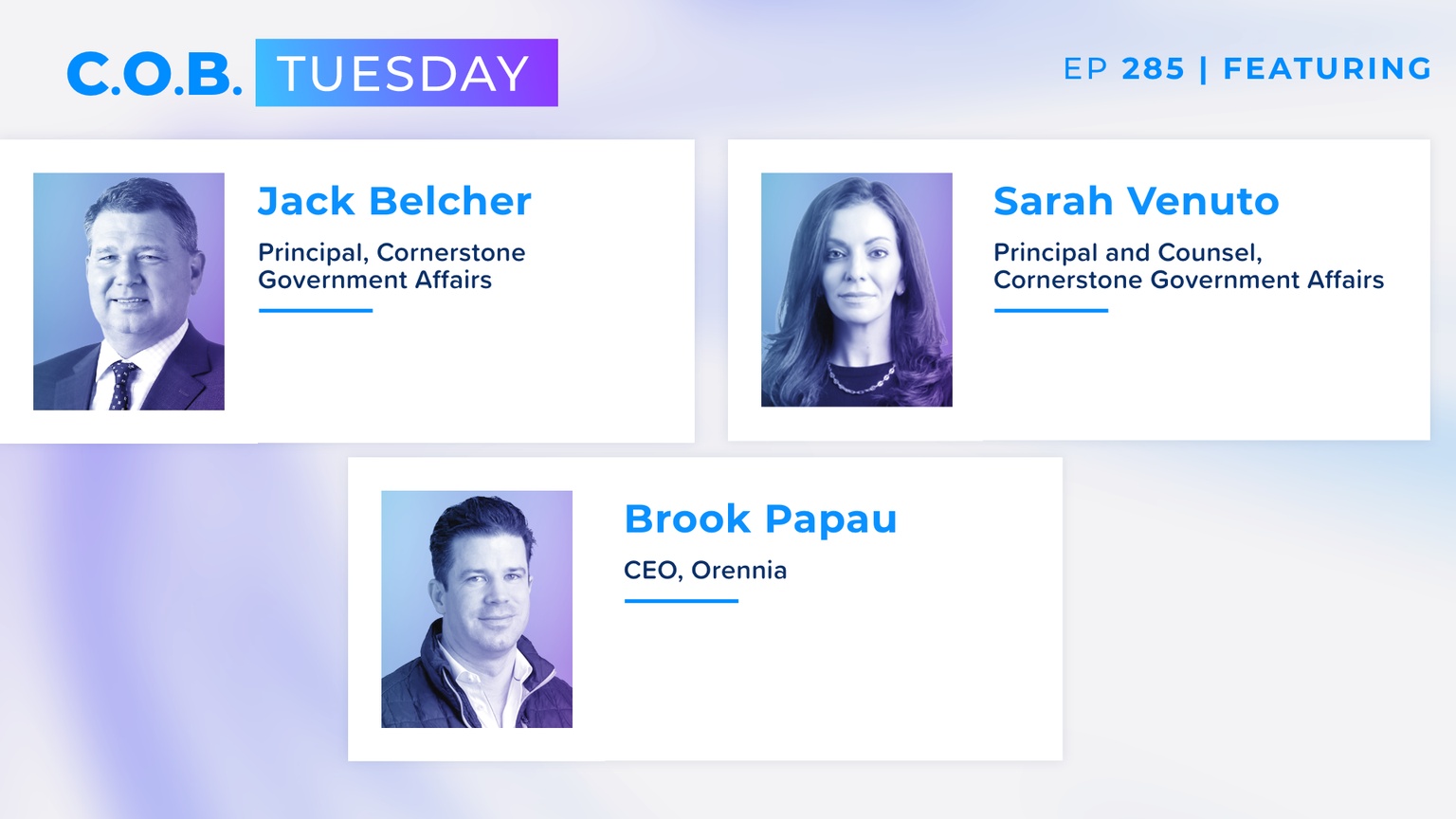 Image showing podcast guests Jack Belcher, Sarah Venuto and Brook Papau