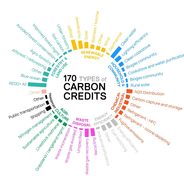 Graphic showing 170 Types of Carbon Credits