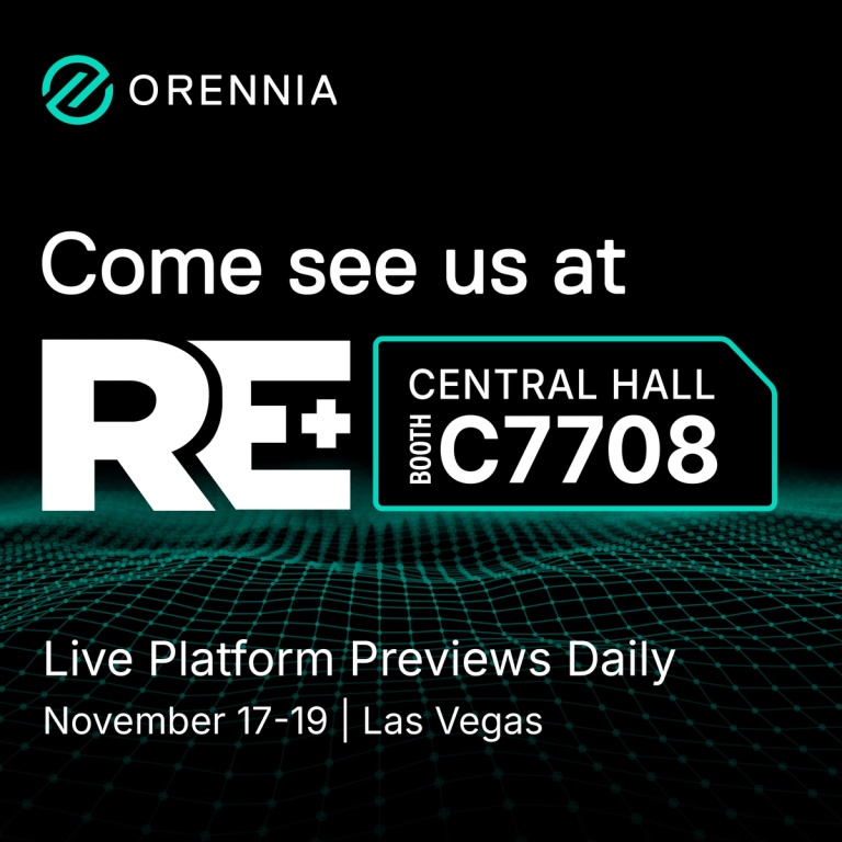 Graphic for Orennia booth location C7708 at RE+ in Las Vegas November 17-19, 2026