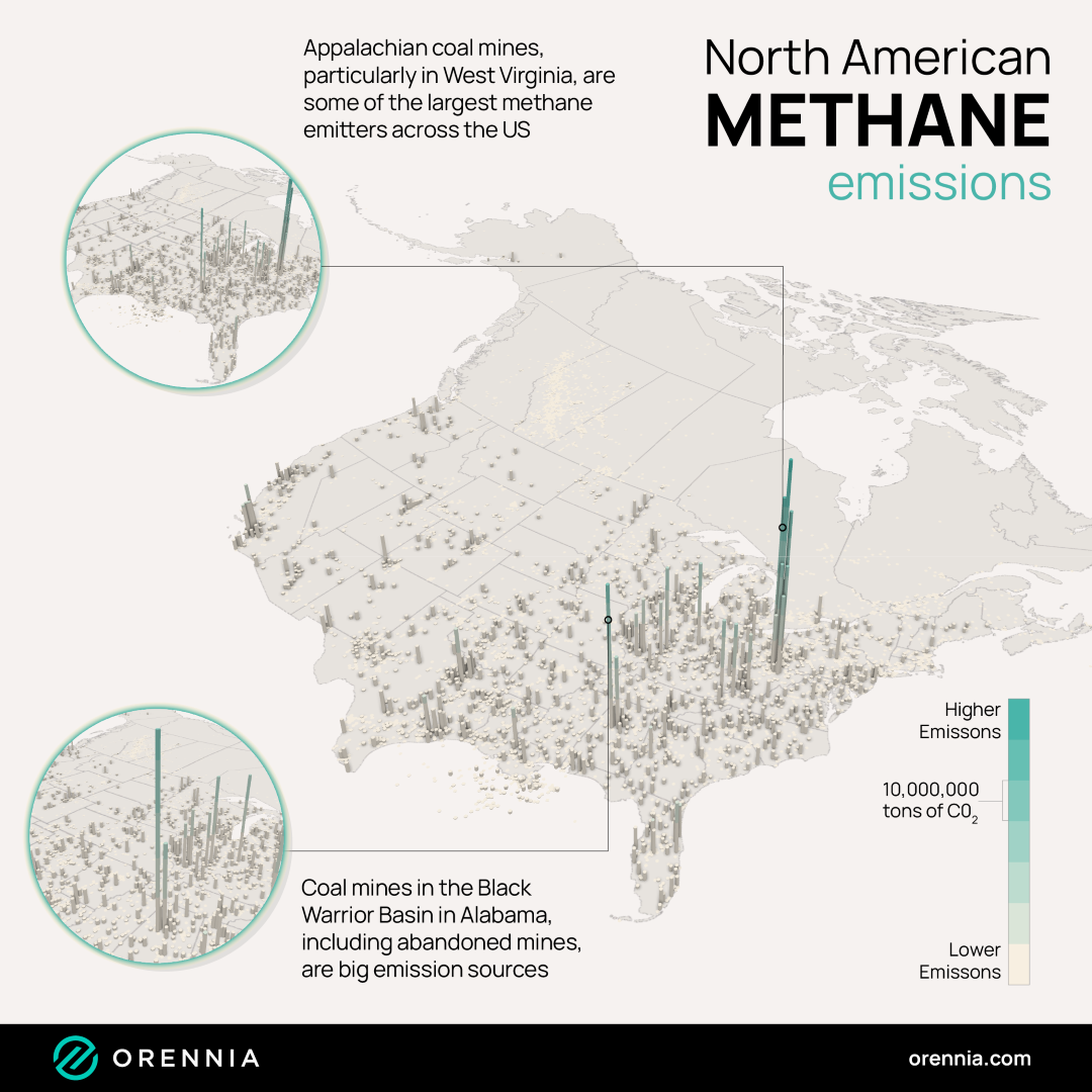 Infographic depicting methane emissions across North America