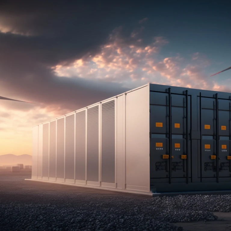 Image of battery storage and wind turbines