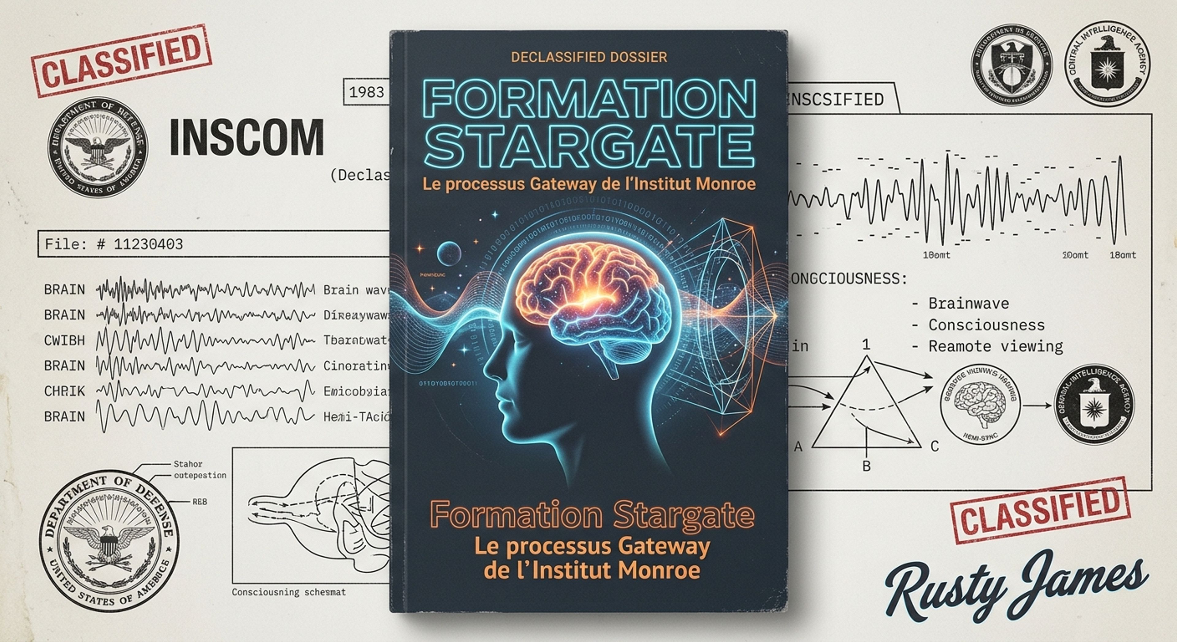  Formation Stargate pour anciens membres de l'INSCOM/CIA/Armée américaine - Le processus Gateway de l'Institut Monroe  Par Rusty James 3 janvier 2026 Au croisement de la guerre psychologique, de la parapsychologie appliquée et des opérations noires (Black Projects) de la guerre froide se trouve un dossier déclassifié parmi les plus fascinants de l'histoire du renseignement américain : le projet Stargate. Derrière ce nom de code se cachent des décennies de recherches financées par la CIA, la DIA et l'INSCOM (le commandement du renseignement et de la sécurité de l'armée américaine) visant à exploiter le potentiel latent de la conscience humaine à des fins d'espionnage psychique. L'arme ultime recherchée n'était ni un missile ni un virus biologique, mais la capacité d'étendre la perception humaine au-delà des limites de l'espace et du temps à travers le phénomène de la Remote Viewing (vision à distance). Pour formaliser et accélérer l'entraînement de ses espions psychiques, le gouvernement s'est tourné vers une méthode civile d'avant-garde : le processus Gateway développé par l'Institut Monroe.  Les origines du processus : Robert Monroe et la technologie Hemi-Sync  L'histoire commence véritablement dans les années 1950. Robert Monroe, un cadre supérieur de la radio et de l'audiovisuel américain, commence à faire l'expérience spontanée d'états modifiés de conscience, se traduisant par des sorties hors du corps (Out-of-Body Experiences ou OBE). Loin de sombrer dans le mysticisme, cet esprit rationnel décide d'aborder le phénomène sous un angle purement empirique et scientifique. Ses recherches sur les fréquences audio et la neurophysiologie le conduisent à fonder l'Institut Monroe et à breveter une technologie révolutionnaire : l'Hemi-Sync (synchronisation hémisphérique). Le cerveau humain fonctionne en émettant des ondes électriques mesurables (Alpha, Bêta, Thêta, Delta) associées à différents états de vigilance. L'Hemi-Sync utilise le principe des battements binauraux pour induire des états de conscience spécifiques. En envoyant deux fréquences légèrement différentes dans chaque oreille (par exemple, 100 Hz à gauche et 104 Hz à droite), le cerveau compense l'écart en générant une troisième fréquence interne de 4 Hz (une onde Delta associée au sommeil profond ou à la méditation avancée). Cette technique force les hémisphères gauche et droit à vibrer en parfaite harmonie, ouvrant l'accès à des états de perception élargis tout en maintenant l'esprit parfaitement éveillé.  Le rapport de l'INSCOM : La modélisation scientifique de l'astral  En 1983, l'armée américaine confie au Lieutenant-Colonel Wayne M. McDonnell, un officier de renseignement de l'INSCOM, la mission d'évaluer scientifiquement le processus Gateway de l'Institut Monroe. Le rapport qui en résulte, déclassifié en 2003, est un chef-d'œuvre d'analyse technique. McDonnell y déconstruit la mécanique de la projection astrale et de la vision à distance en utilisant les outils de la physique quantique, de la mécanique ondulatoire et des neurosciences. Le rapport McDonnell valide les affirmations de Robert Monroe en décrivant l'univers non pas comme une matière solide, mais comme un hologramme géant composé de réseaux de champs énergétiques en constante vibration. Selon cette grille de lecture, la conscience humaine n'est pas confinée à l'intérieur de la boîte crânienne ; elle agit comme un récepteur-émetteur capable de s'accorder sur différentes longueurs d'onde. Lorsque le processus Gateway synchronise les hémisphères cérébraux, il réduit le bruit de fond biologique du corps. L'esprit peut alors s'affranchir de la matrice spatio-temporelle physique pour collecter des informations n'importe où dans le continuum. [ Émetteur Audio Hemi-Sync ] ───► [ Battements Binauraux ]                                             │                                             ▼                              [ Synchronisation Cérébrale ]                                             │                                             ▼                              [ Réduction du Bruit Biologique ]                                             │                                             ▼ [ Conscience Libérée ] ◄─── [ Dissociation de la Matrice 3D ]  L'entraînement des vannes de Gateway : Focus 10, Focus 12 et au-delà  Pour les agents de la CIA et de l'INSCOM envoyés en formation discrète dans les installations de l'Institut Monroe en Virginie, l'entraînement suivait une progression géométrique stricte à travers différents paliers appelés "Focus" : • Focus 10 ("Corps endormi, esprit éveillé") : Le premier niveau fondamental où le corps physique entre dans un état de relaxation totale proche du sommeil profond, tandis que l'esprit reste parfaitement lucide, alerte et focalisé. • Focus 12 (L'expansion de la conscience) : À ce stade, la conscience commence à se détacher des perceptions sensorielles du corps physique. L'agent commence à percevoir l'environnement sous forme d'énergies pures et de flux d'informations non locaux. • Focus 15 (L'état de non-temps) : Un niveau avancé où la dimension temporelle s'effondre. L'opérateur peut naviguer mentalement dans le passé ou explorer des lignes temporelles futures potentielles. • Focus 21 (Hors de la réalité physique) : Le pont ultime permettant de basculer en dehors de la matière tridimensionnelle, point de départ des projections hors du corps exploitées lors des missions de reconnaissance psychique à longue distance. Les espions psychiques du projet Stargate, tels que Joseph McMoneagle ou Ingo Swann, utilisaient ces états de focalisation pour infiltrer virtuellement des installations soviétiques ultra-secrètes, localiser des otages ou cartographier des bases souterraines cachées, démontrant des taux de réussite qui défiaient les lois des probabilités statistiques.  Les coulisses de l'espionnage psychotronique  L'intégration des méthodes de l'Institut Monroe par les services secrets américains démontre que la guerre de l'information ne se limite pas aux lignes de code cybernétiques ou aux interceptions satellitaires. En transformant le cerveau en un outil de navigation multidimensionnel, l'INSCOM et la CIA ont cherché à cartographier ce que l'on pourrait appeler l'Internet de la Conscience. Bien que le projet Stargate ait été officiellement fermé au milieu des années 1990 sous prétexte de résultats irréguliers, la déclassification de ses archives a révélé une réalité bien différente. La transition vers des structures de guerre cognitive plus opaques suggère que les techniques de synchronisation hémisphérique et de manipulation des états de conscience se sont simplement perpétuées dans le secret des budgets noirs. À l'heure où les interfaces cerveau-machine tentent de numériser nos pensées, les protocoles Gateway de Robert Monroe nous rappellent que les dimensions les plus profondes de l'esprit humain restent le territoire d'exploration le plus convoité, et le plus contesté, de la géopolitique moderne.  Références  • McDonnell, Wayne M. (Lieutenant-Colonel, USA), Analysis and Assessment of Gateway Process, Rapport technique déclassifié, US Army Intelligence and Security Command (INSCOM), 1983. • Monroe, Robert A., Journeys Out of the Body, Doubleday, 1971. • Central Intelligence Agency (CIA), Archives déclassifiées du projet STARGATE (GRILL FLAME, SUN STREAK, CENTER LANE), National Archives Record Group 263. • McMoneagle, Joseph, Remote Viewing Secrets: A Handbook, Hampton Roads Publishing, 2000. • Institut Monroe, Manuels techniques et protocoles d'entraînement de la technologie Hemi-Sync, Faber, Virginie.