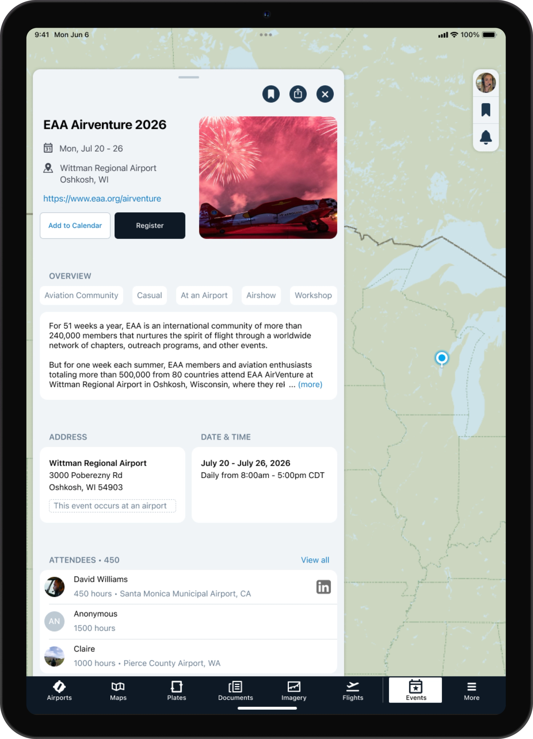 ForeFlight event details screens