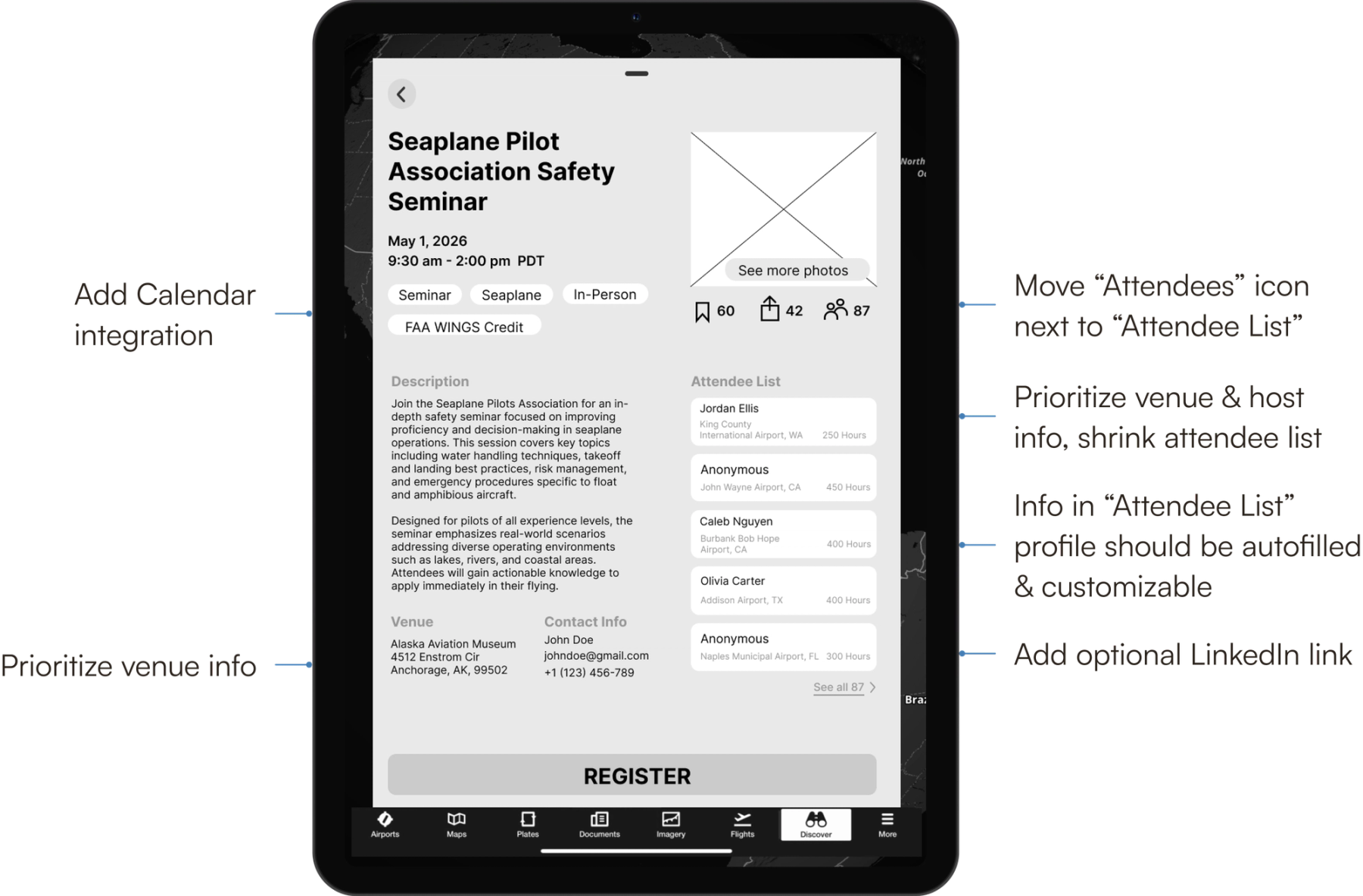 ForeFlight usability testing screens