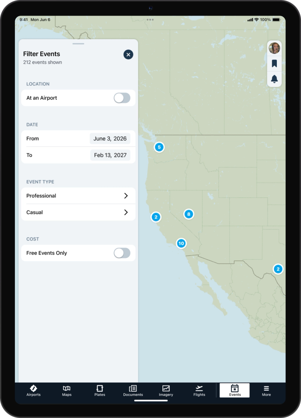 ForeFlight event filters