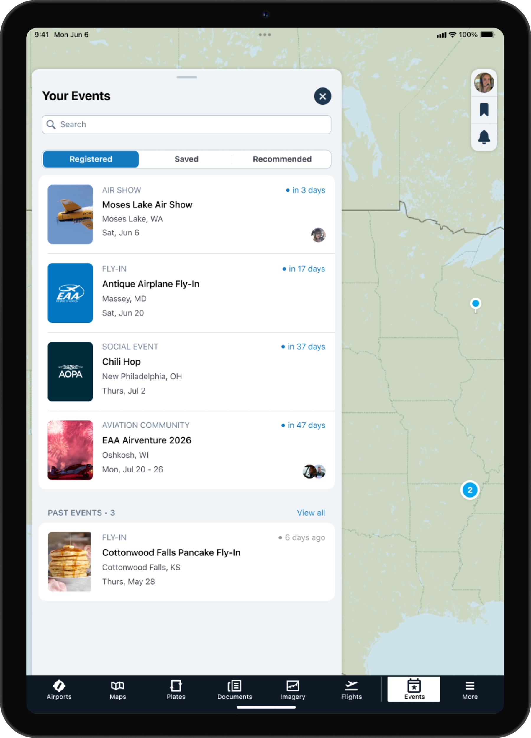 ForeFlight saved and registered events
