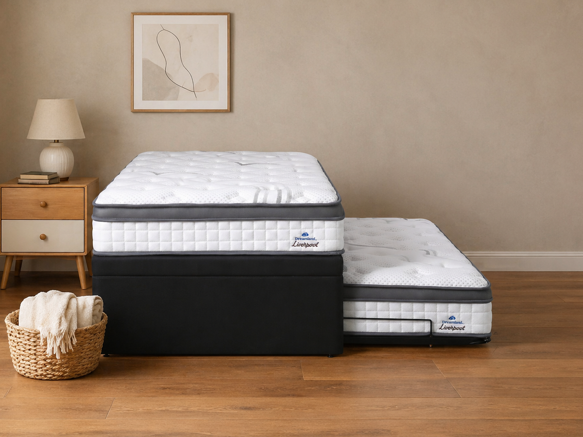 Liverpool trundler bed, front view with trundler shown.