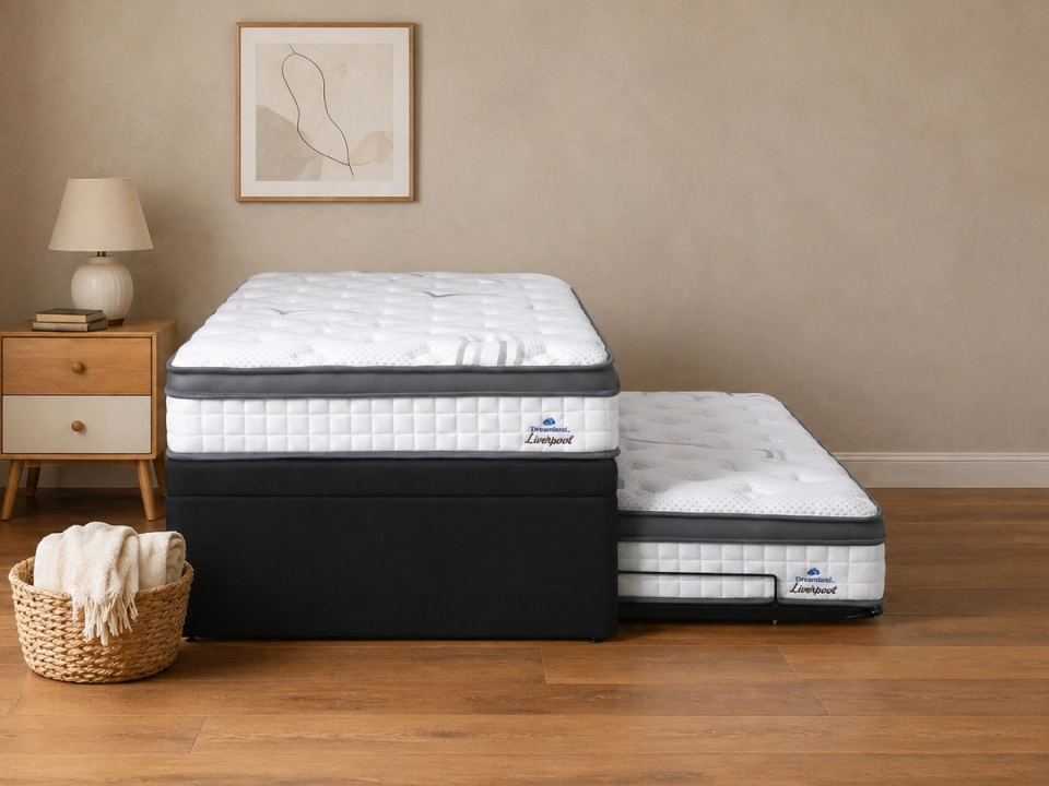Liverpool trundler bed, front view with trundler shown.