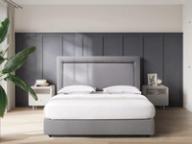Herne Bay headboard in Steel, styled bedroom.