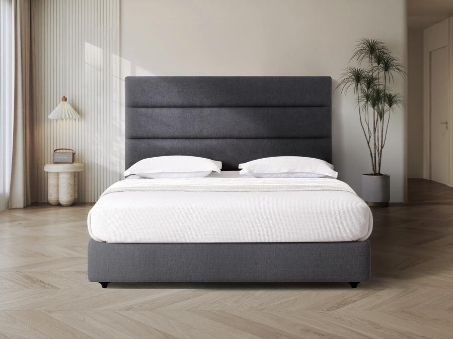 Kingsland headboard in Midnight Grey, styled bedroom.