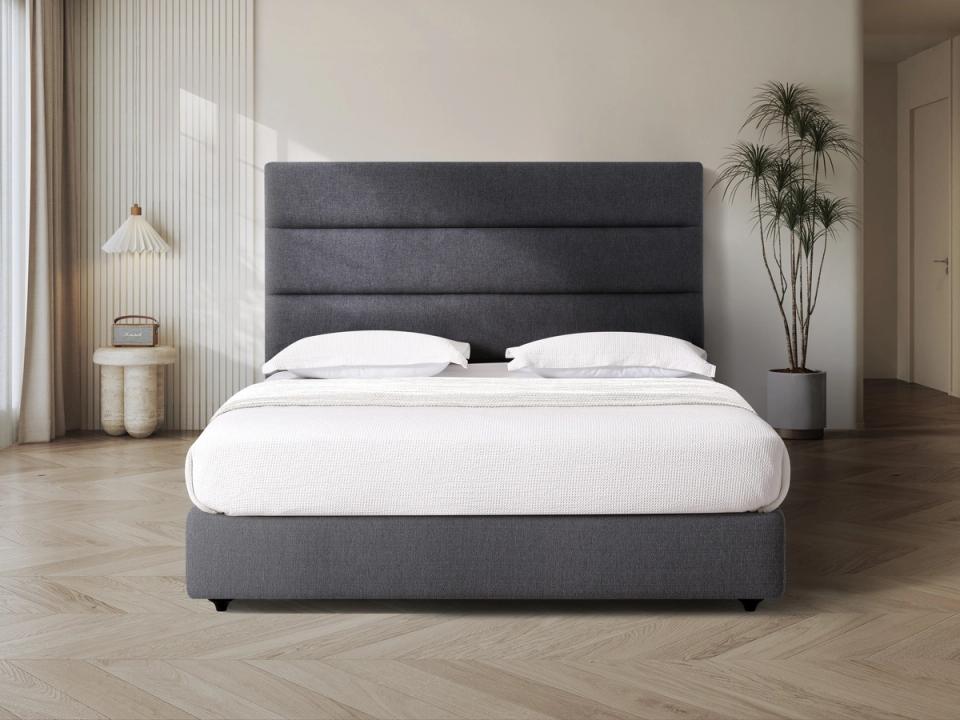 Kingsland headboard in Midnight Grey, styled bedroom.