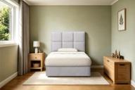 St Clair headboard in Natural Sand, king single, styled bedroom.