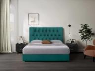 Parnell headboard in Deep Sea Green, styled bedroom.