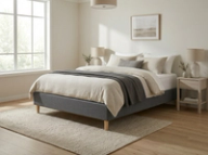Takapuna kitset bed base in graphite grey, angled lifestyle view