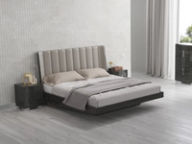Westhaven high gloss queen bed frame in a styled bedroom.