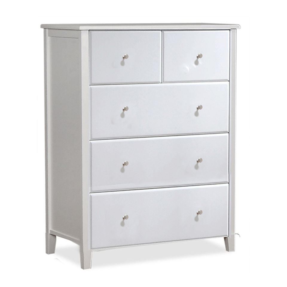 George five drawer tallboy in white.