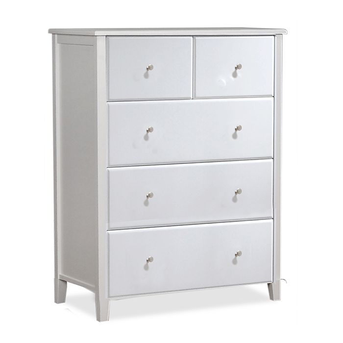 George five drawer tallboy in white.