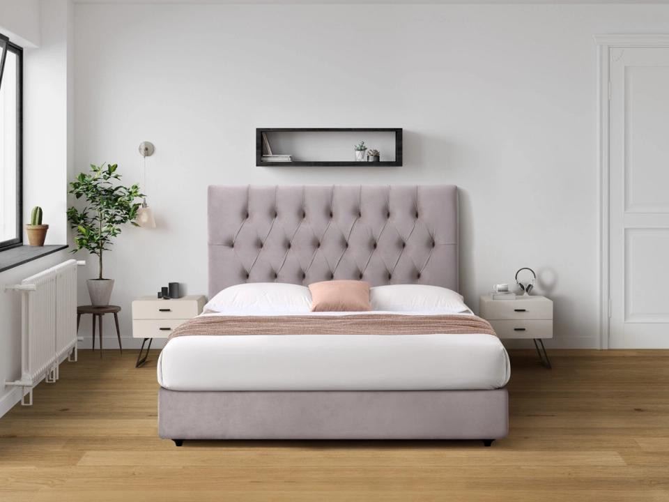 Parnell headboard in Tasman Taupe, styled bedroom.