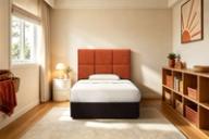 St Clair headboard in Burnt Copper, king single, styled bedroom.