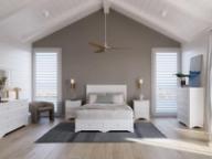 Plimmerton white queen bed frame in a styled bedroom.