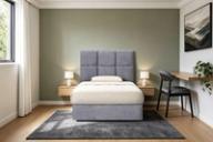 St Clair headboard in Chrome Grey, king single, styled bedroom.
