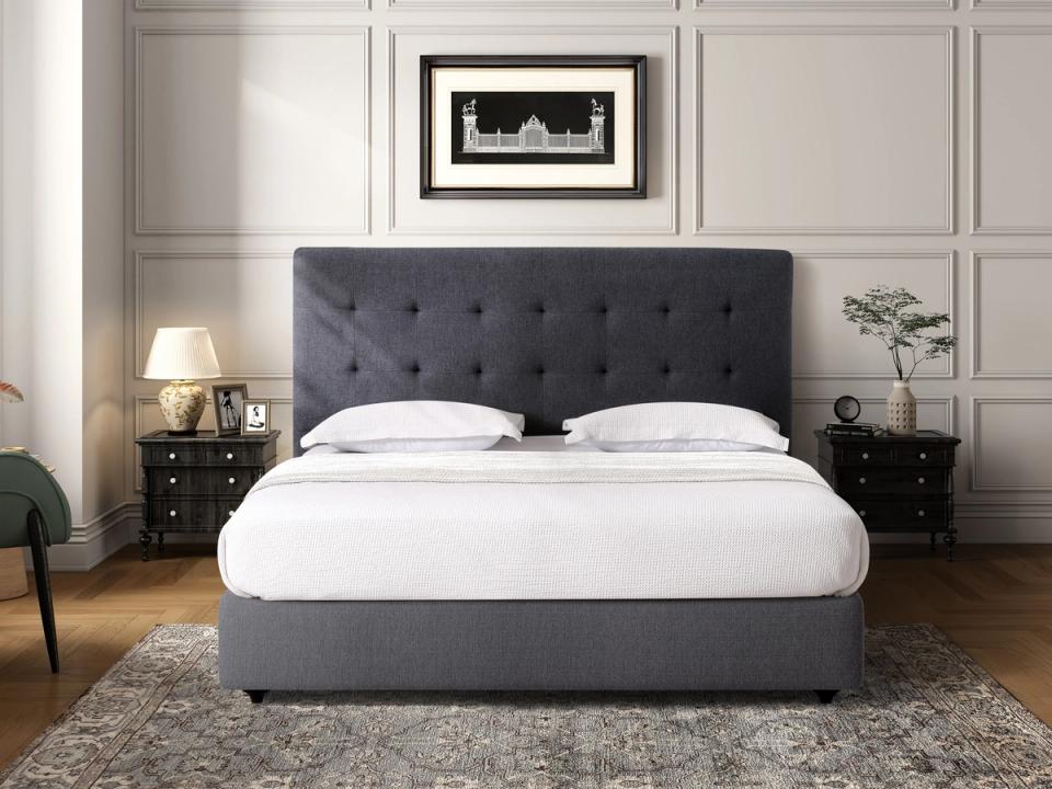 Fendalton headboard in Midnight Grey, styled bedroom.