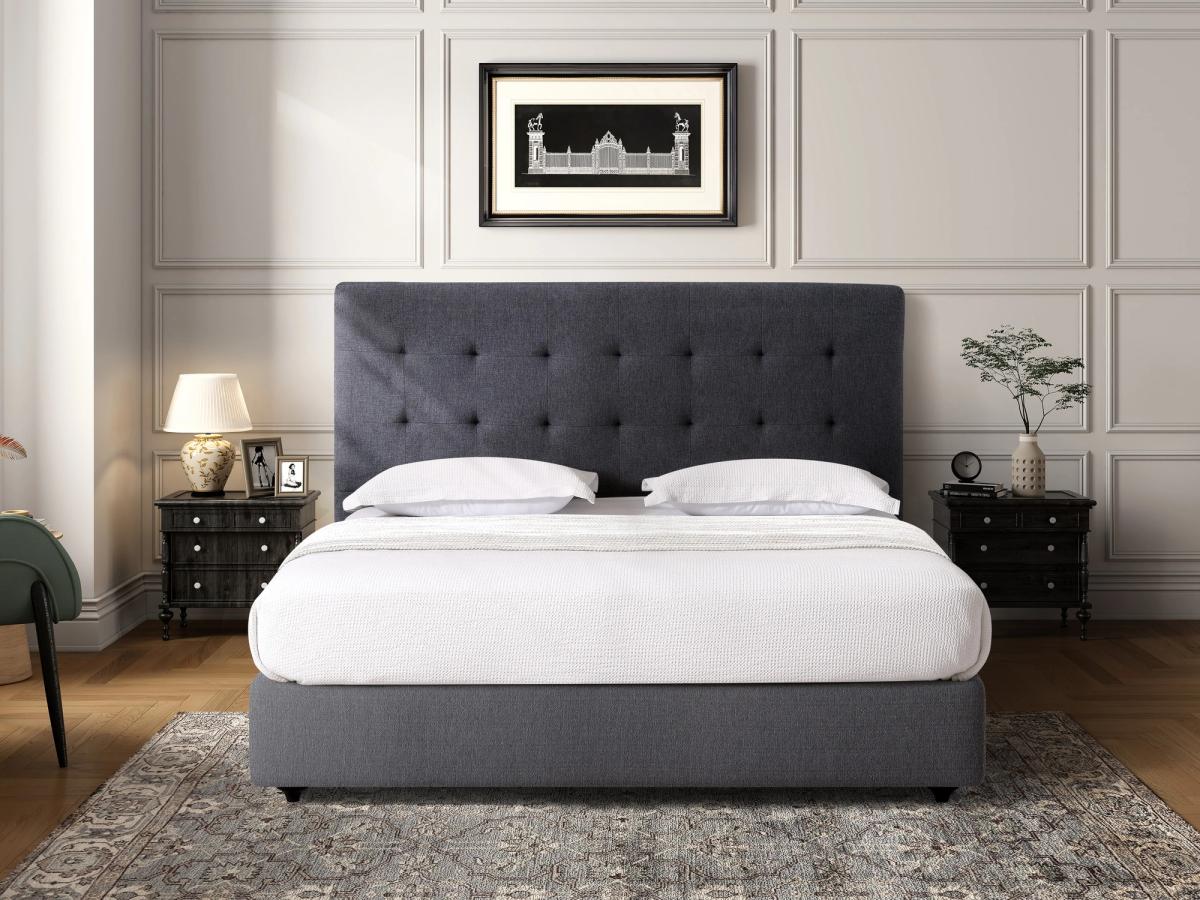 Fendalton headboard in Midnight Grey, styled bedroom.