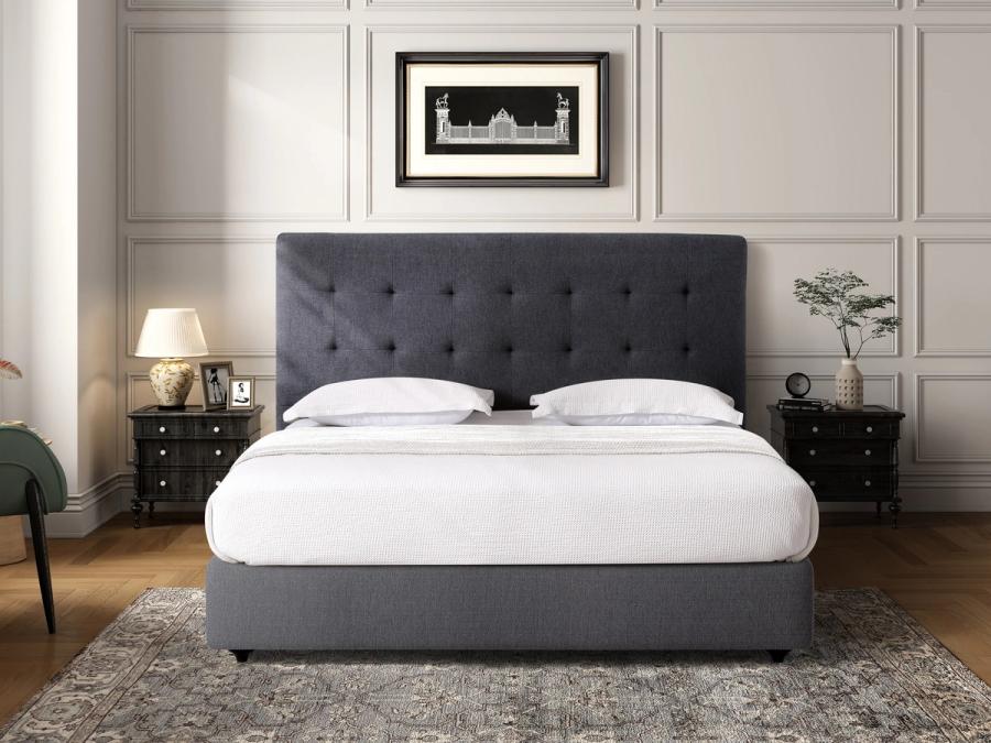 Fendalton headboard in Midnight Grey, styled bedroom.