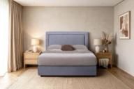 Herne Bay headboard in Poppy Seed, queen, styled bedroom.