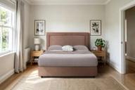 Herne Bay headboard in Mocha Mousse, queen, styled bedroom.