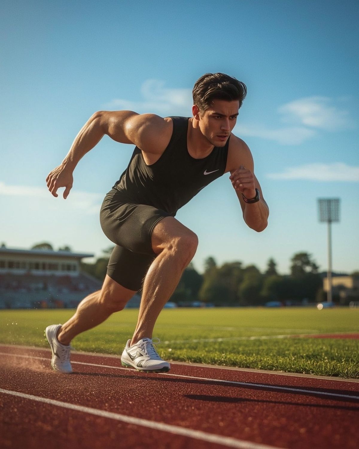 An athlete sprinting, illustrating sleep and athletic performance