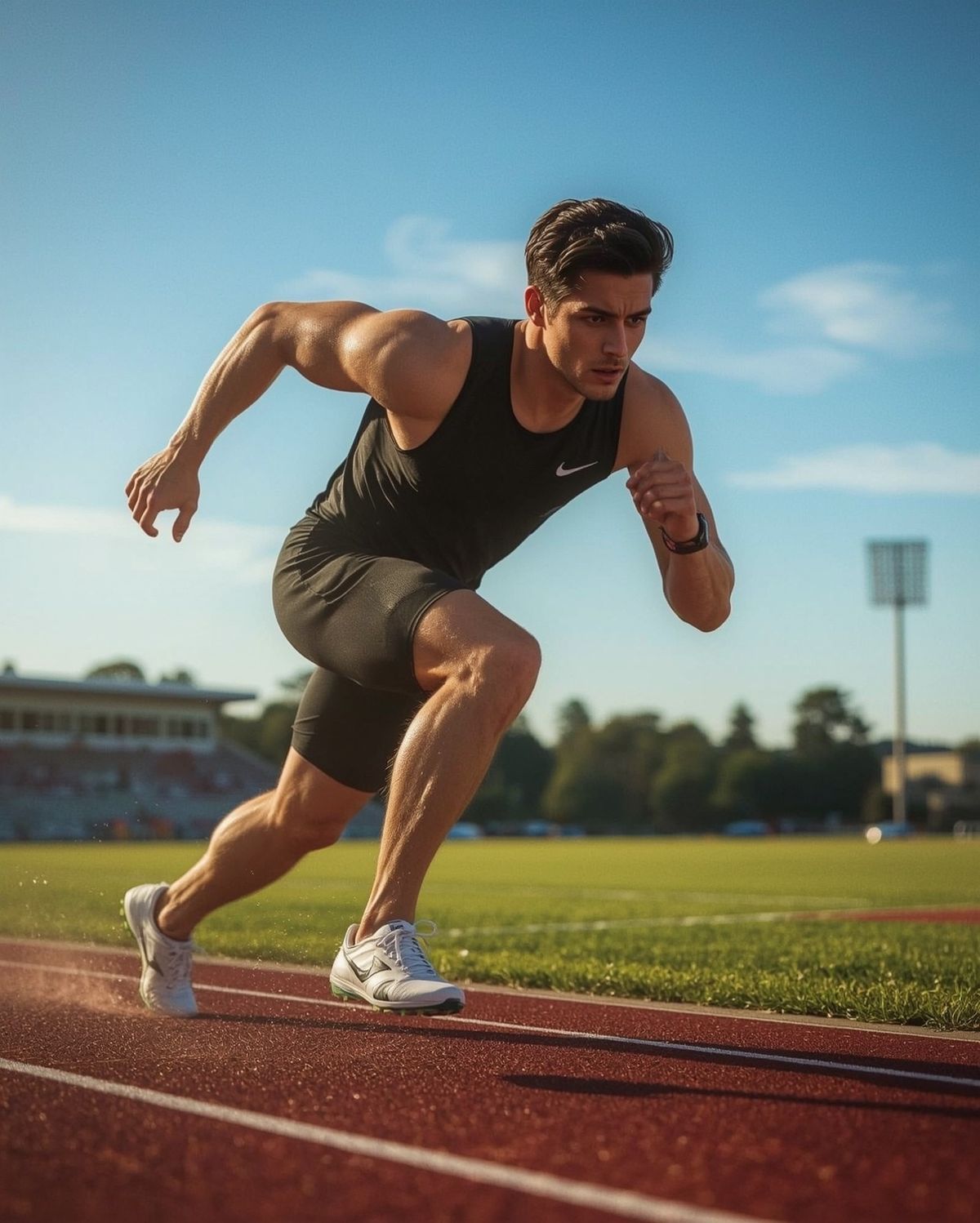 An athlete sprinting, illustrating sleep and athletic performance