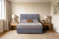 St Clair headboard in Chrome Grey, queen, styled bedroom.