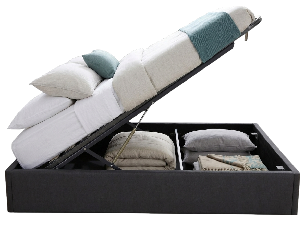 Newtown lift-up storage bed frame in slate, lifestyle view