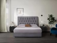 Parnell headboard in Gunmetal Grey, styled bedroom.