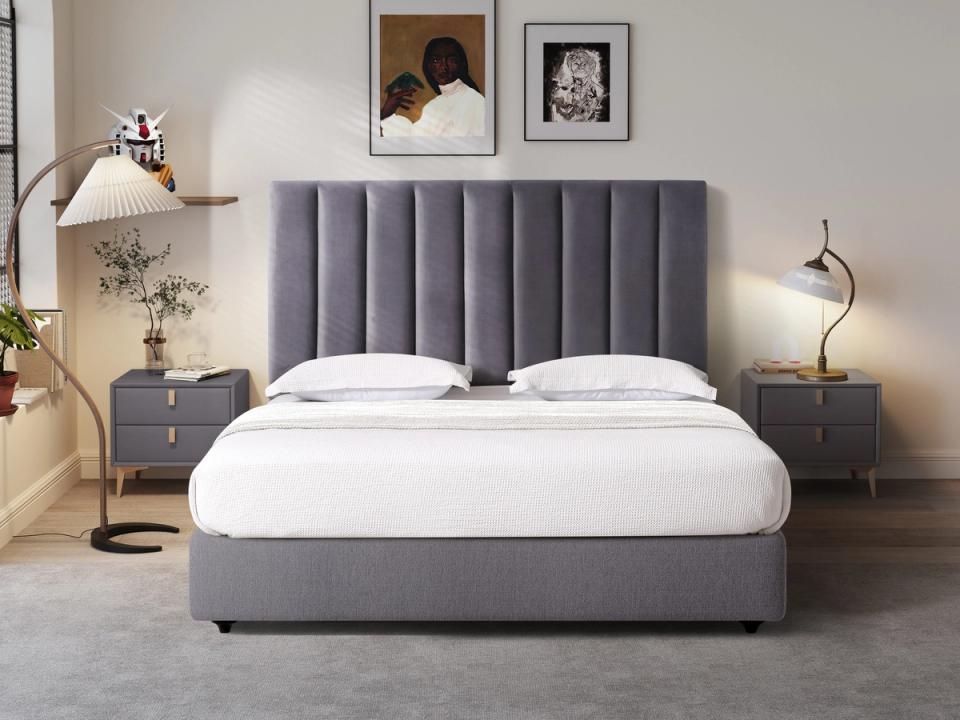 Ponsonby headboard in Storm Grey, styled bedroom.