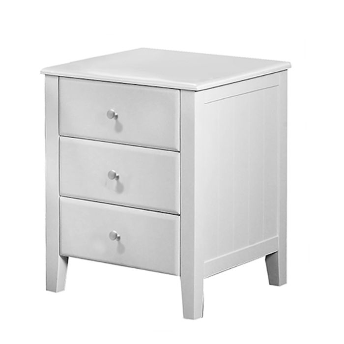 George three drawer bedside table in white.